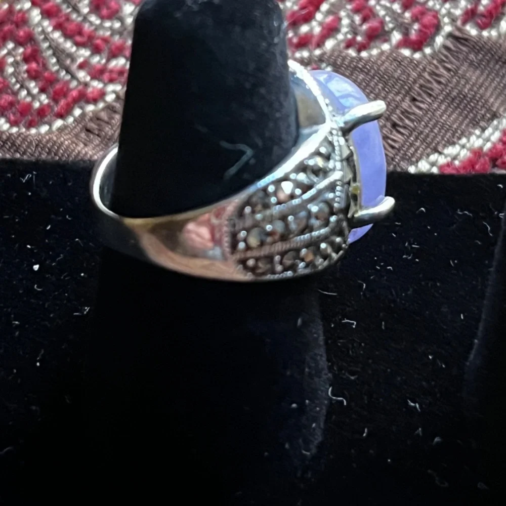 Sterling silver malachite purple jade ring - Picture 2 of 5